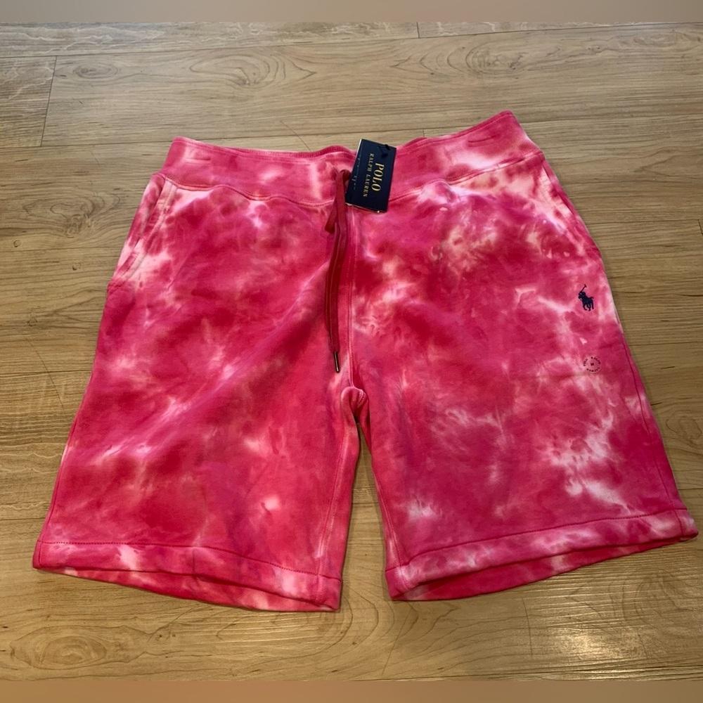 Polo Ralph Lauren Men’s Cotton Tie Dye Drawstring Fleece Sweat Shorts Pink M - L